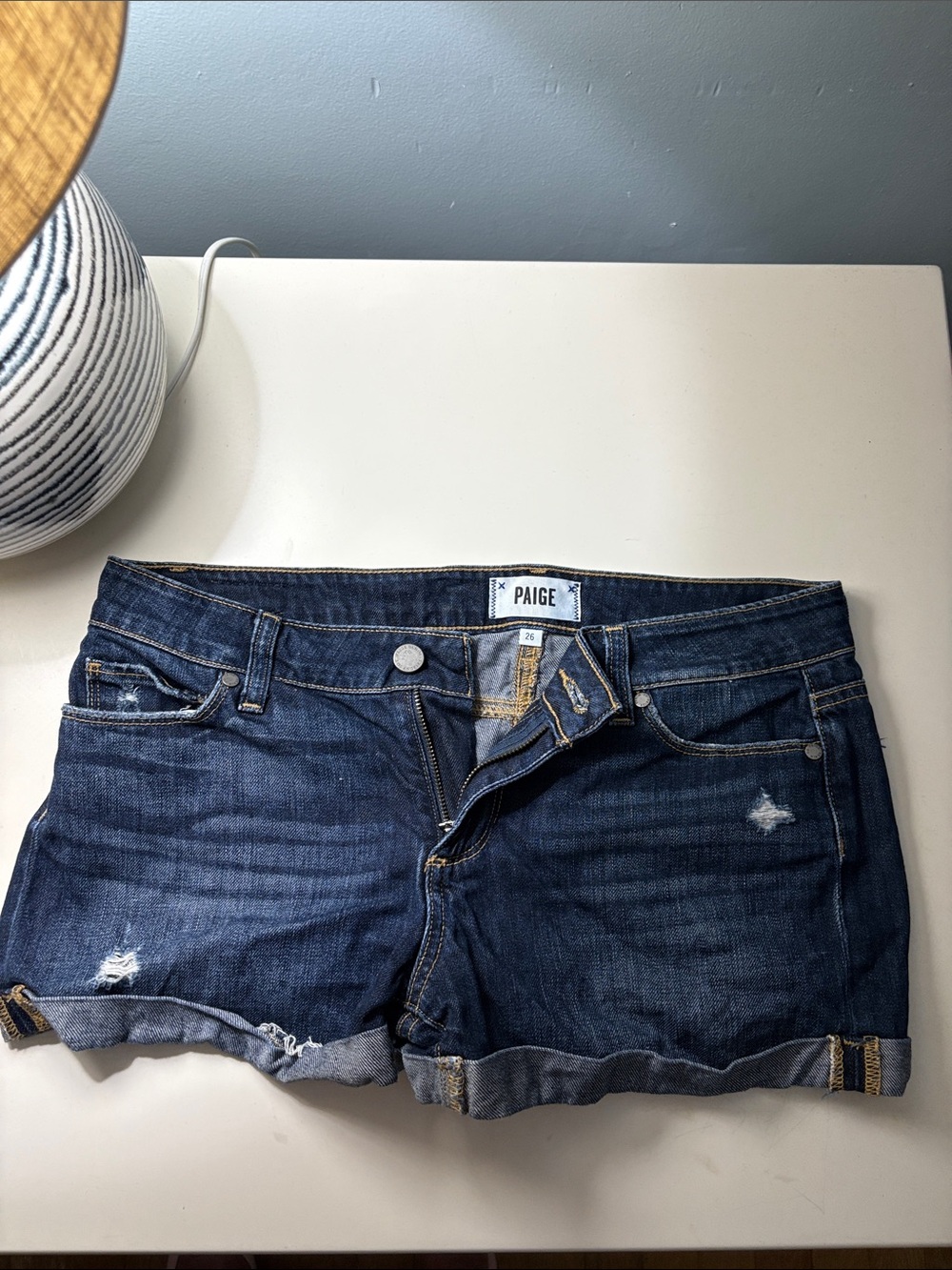 PAIGE Dark Blue Denim Roll-Cuff Women's Shorts